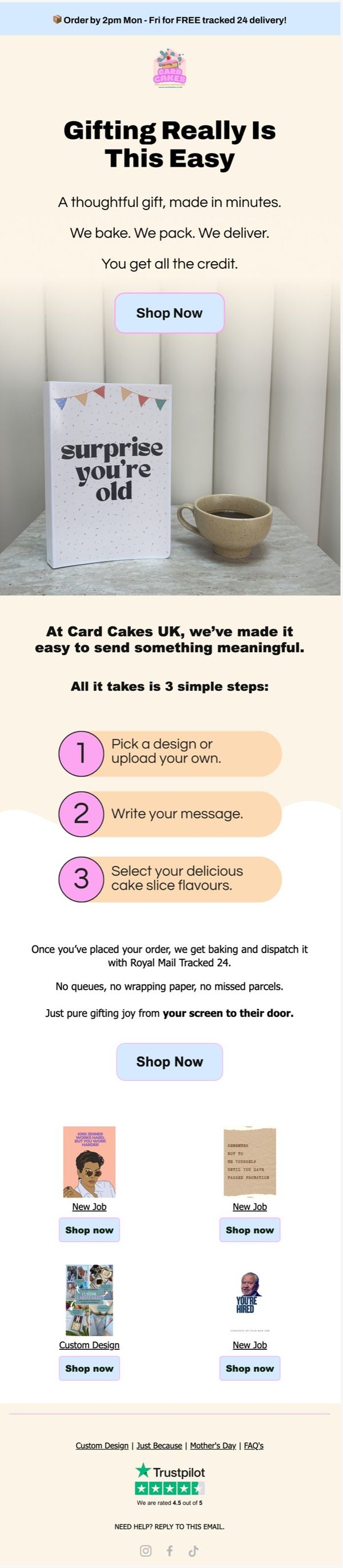 Card Cakes UK welcome email