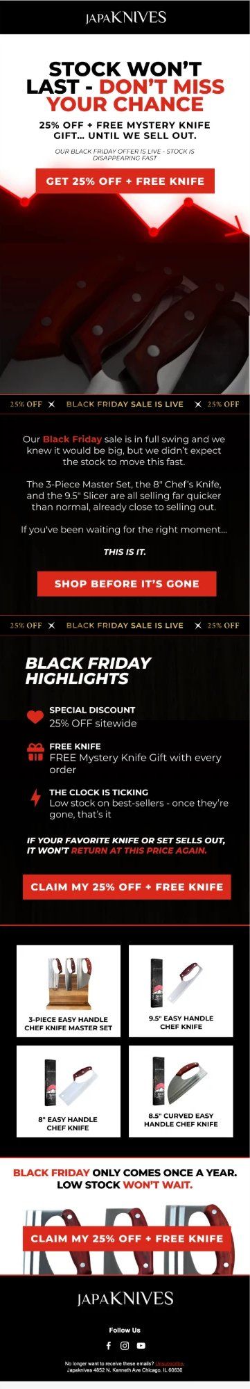 JapaKnives low stock campaign