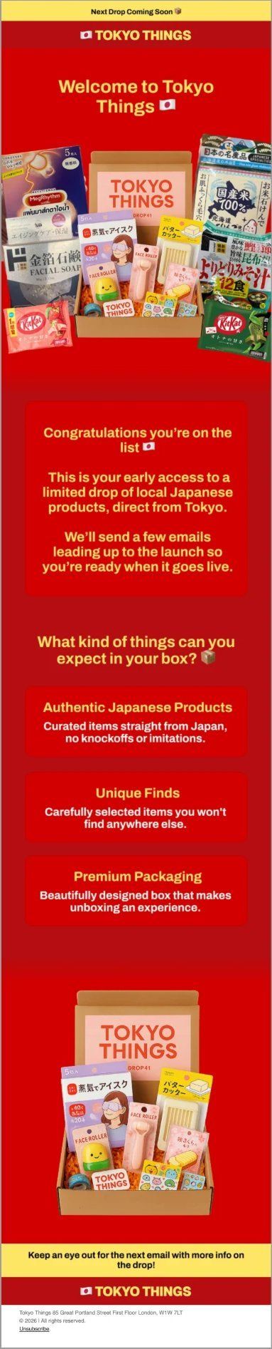 Tokyo Things launch welcome email